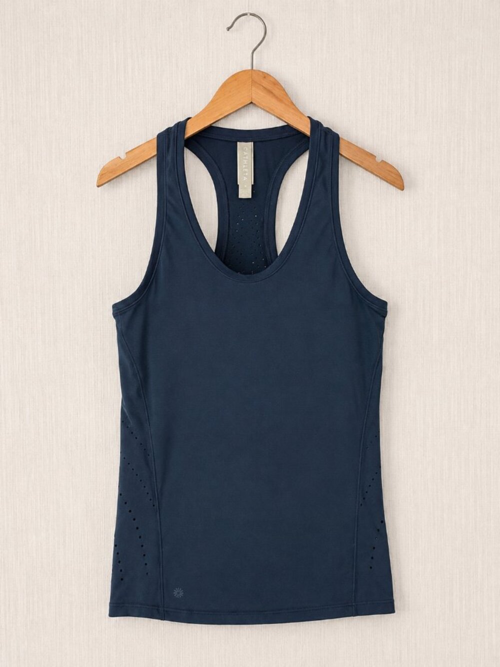 Athleta Racerback Workout Tank Top S Navy Blue Laser Cut Athletic Yoga Running
